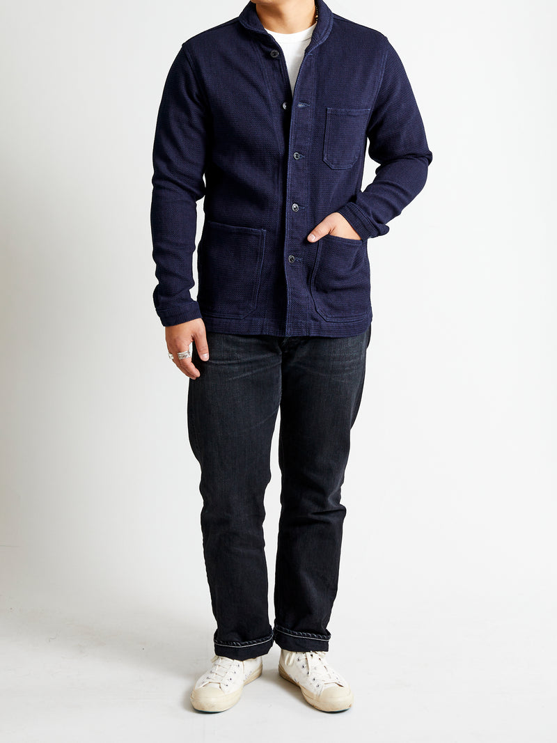 Dobby Sashiko Coverall Coat in Indigo