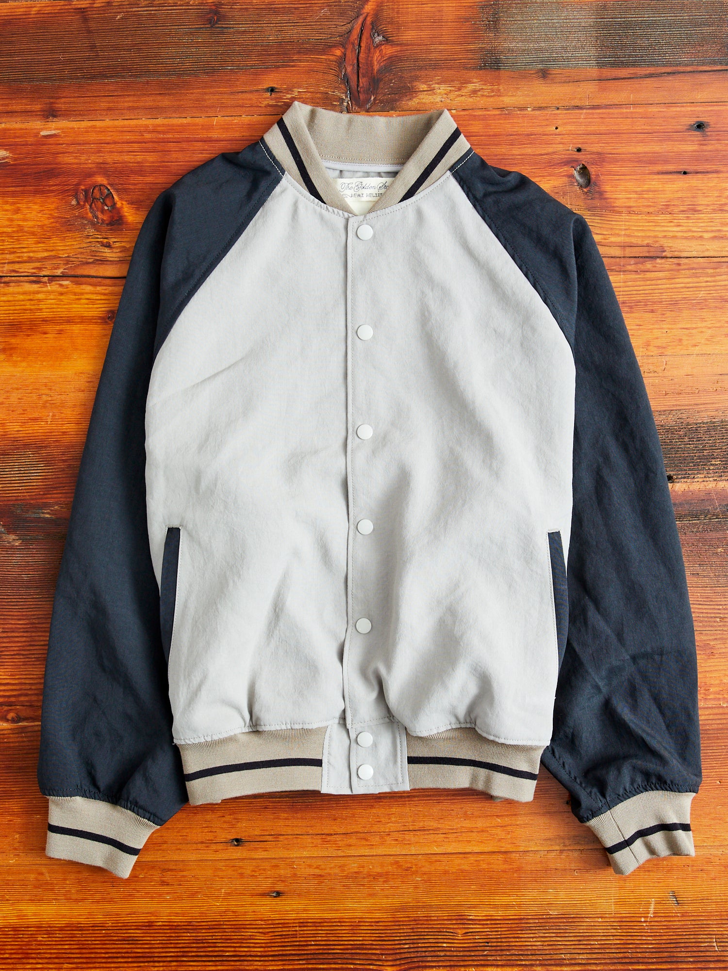 Two-Tone Baseball Jacket in Greige