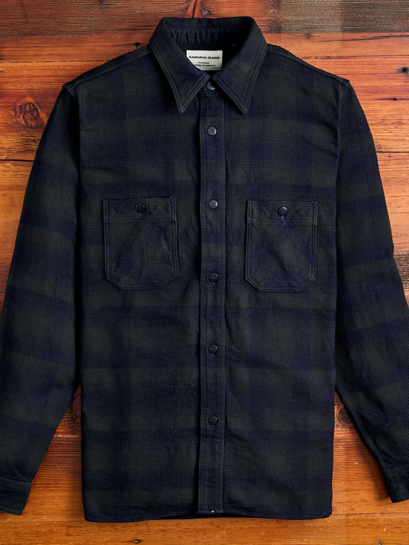 SIN24-03W Indigo Rope Dyed Flannel Shirt in Black