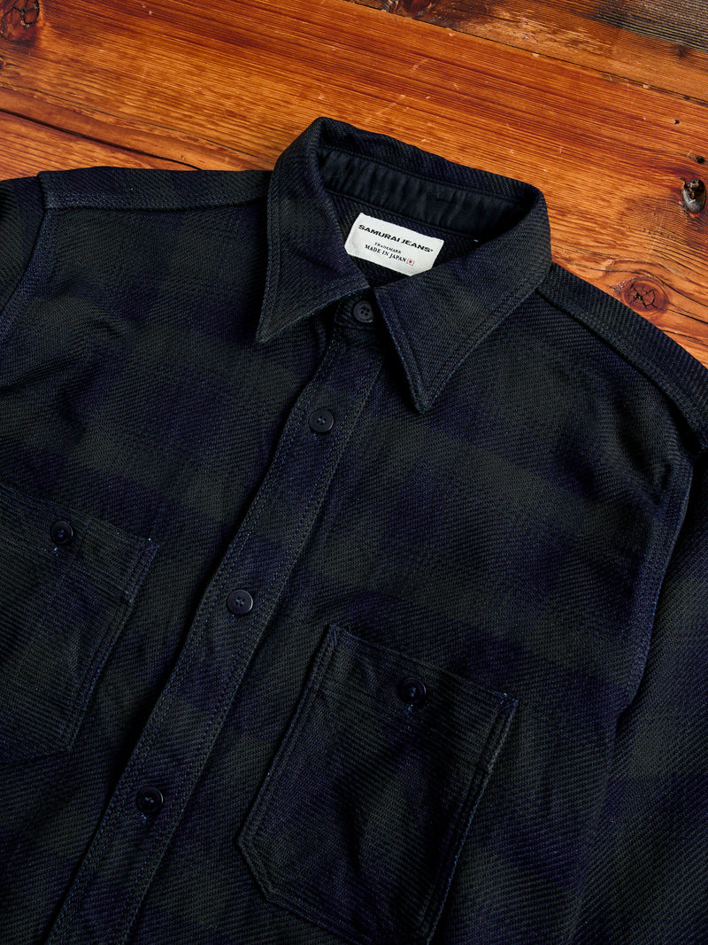 SIN24-03W Indigo Rope Dyed Flannel Shirt in Black