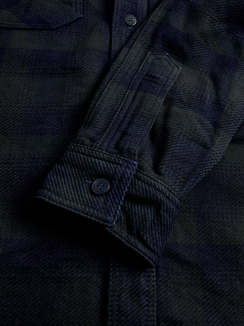 SIN24-03W Indigo Rope Dyed Flannel Shirt in Black