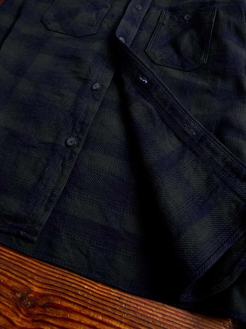 SIN24-03W Indigo Rope Dyed Flannel Shirt in Black