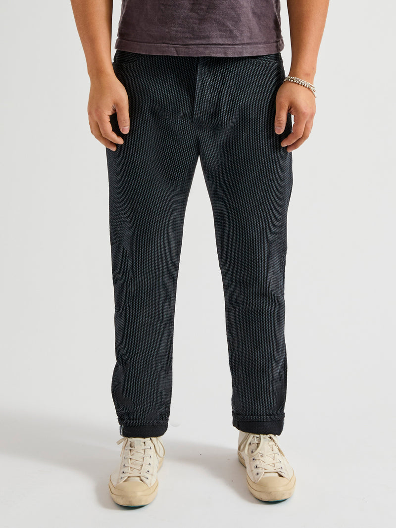 1170-2-BK Grey Black Sashiko Denim - Relaxed Tapered Fit