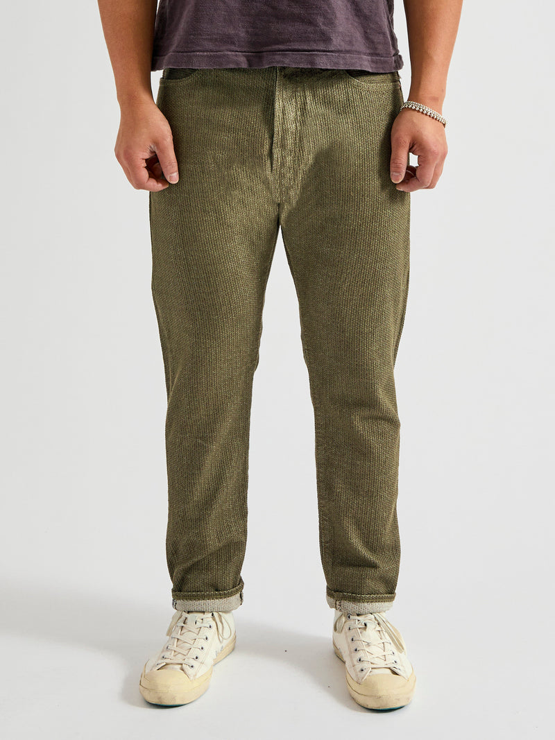 1170-2-OLV Olive Sashiko Denim - Relaxed Tapered Fit