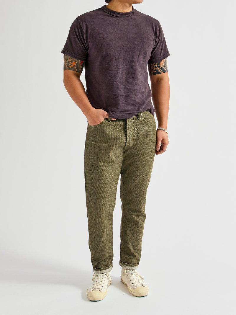 1170-2-OLV Olive Sashiko Denim - Relaxed Tapered Fit