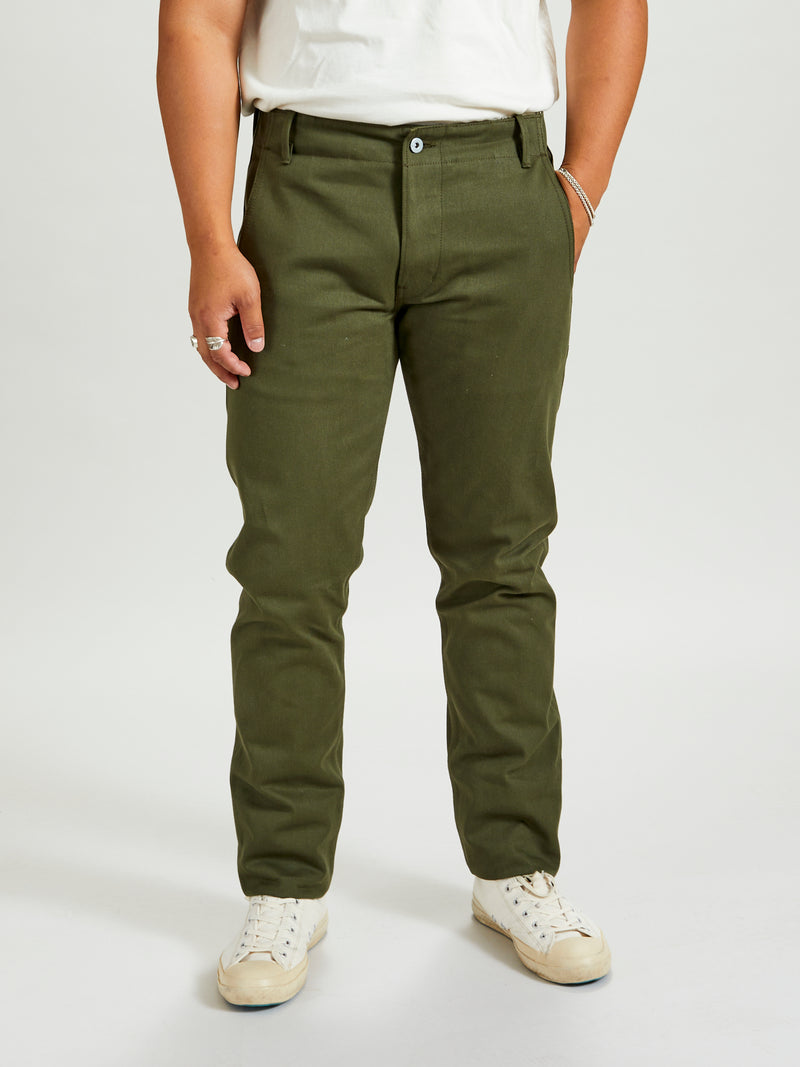 "Infantry Pant" in Green Selvedge Twill