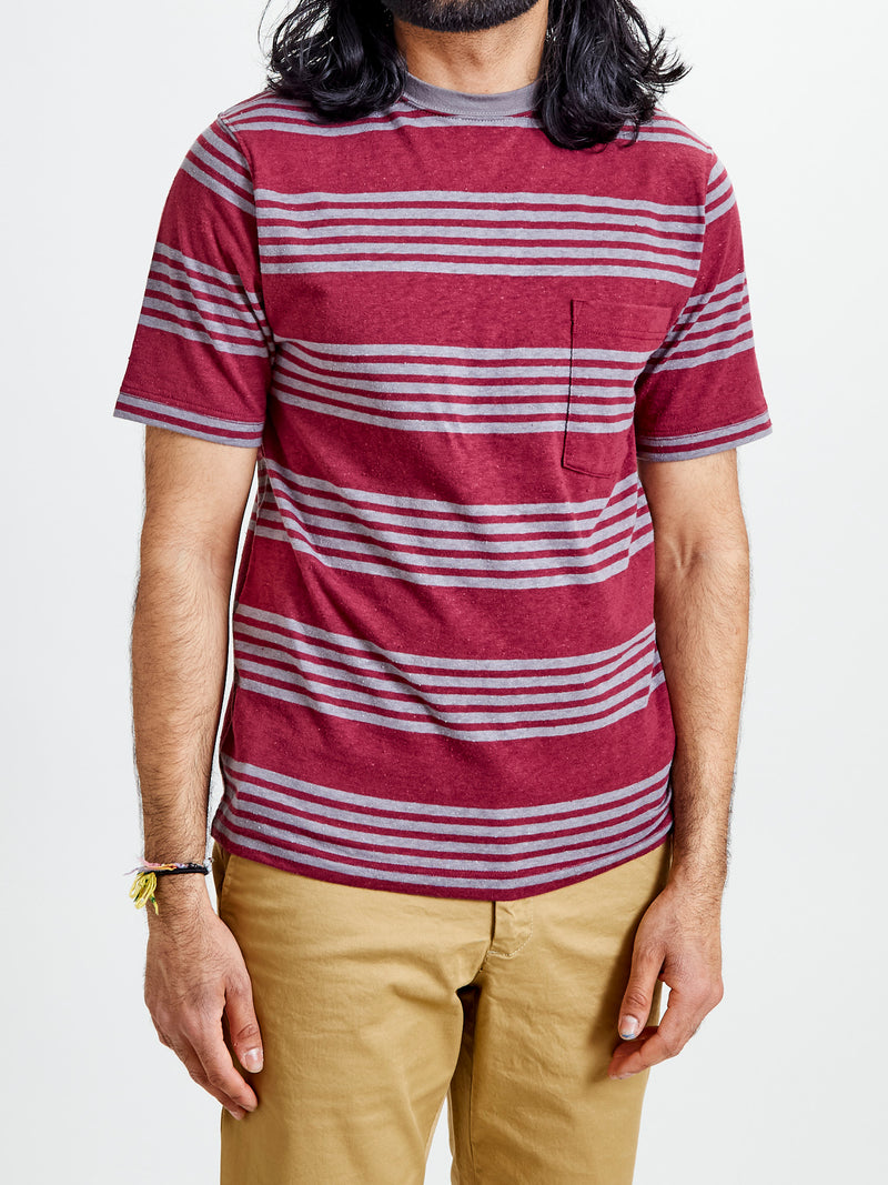 Nep Stripe Pocket T-Shirt in Burgundy