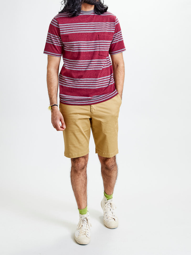 Nep Stripe Pocket T-Shirt in Burgundy