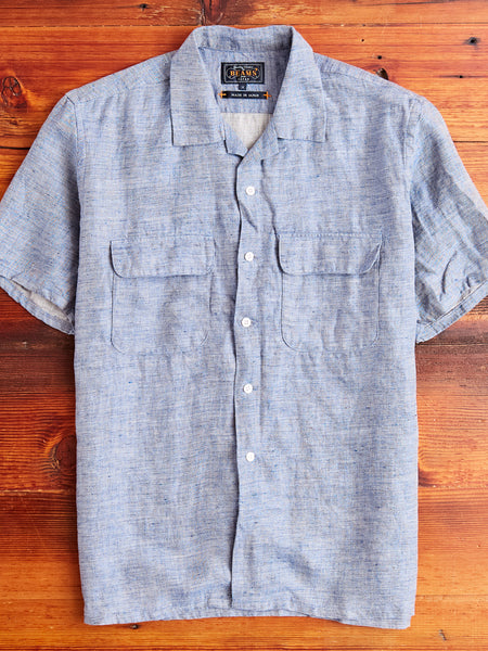 Linen Chambray Open Collar Shirt in Navy – Blue Owl Workshop