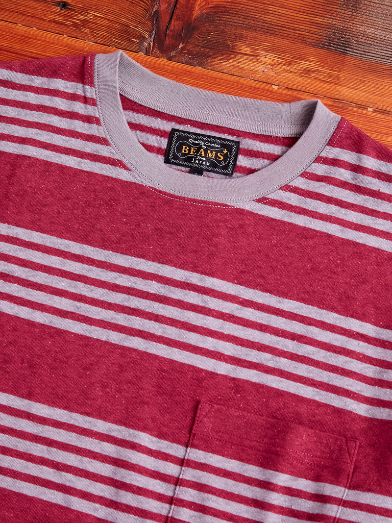 Nep Stripe Pocket T-Shirt in Burgundy