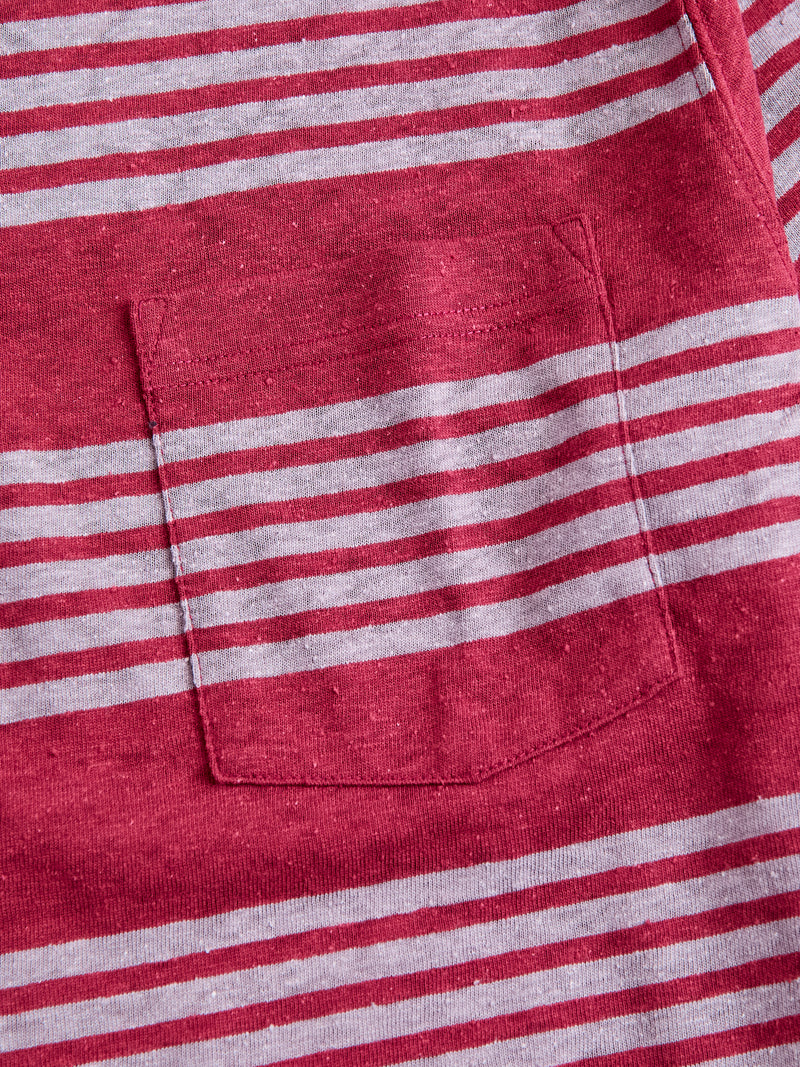 Nep Stripe Pocket T-Shirt in Burgundy