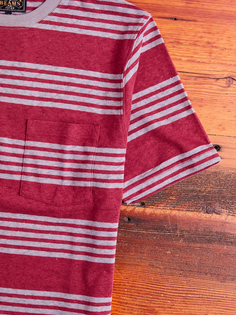 Nep Stripe Pocket T-Shirt in Burgundy