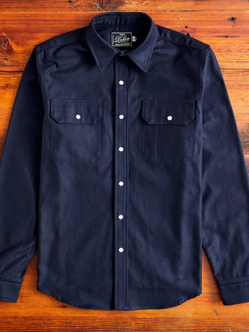 Drover Overshirt in Navy Sateen