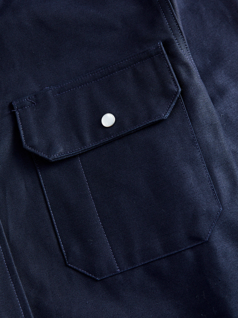 Drover Overshirt in Navy Sateen