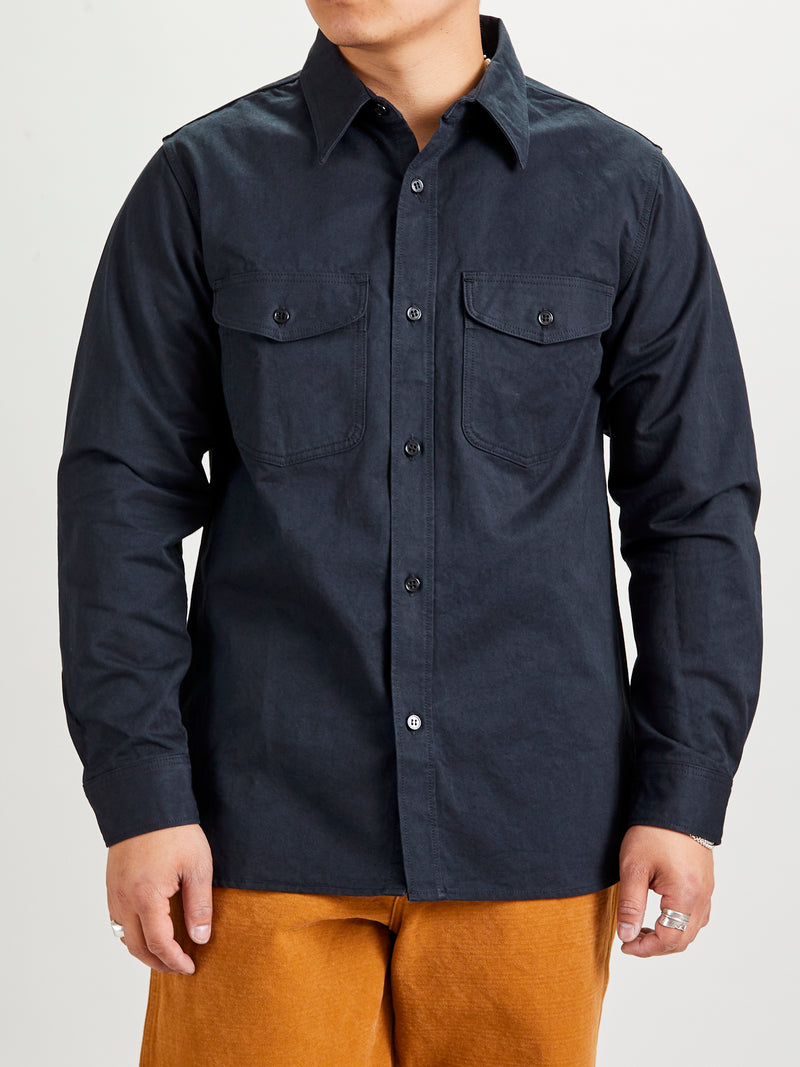 Old Japanese Twill Work Shirt in Ink Black