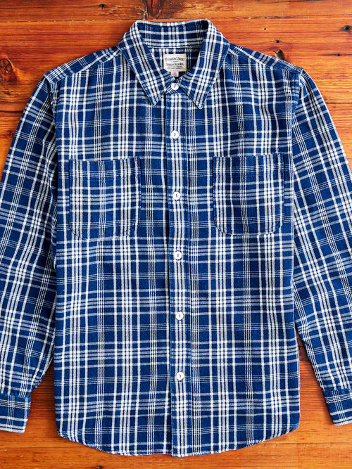 730WS Heavy Washed Flannel Shirt in Indigo Check