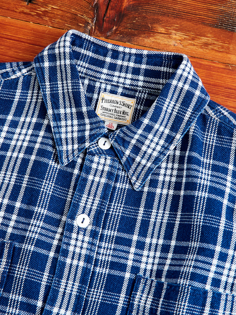 730WS Heavy Washed Flannel Shirt in Indigo Check