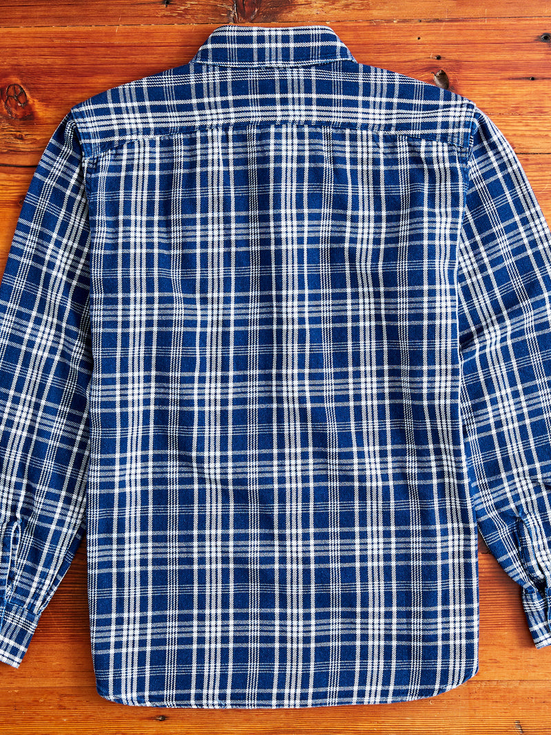 730WS Heavy Washed Flannel Shirt in Indigo Check