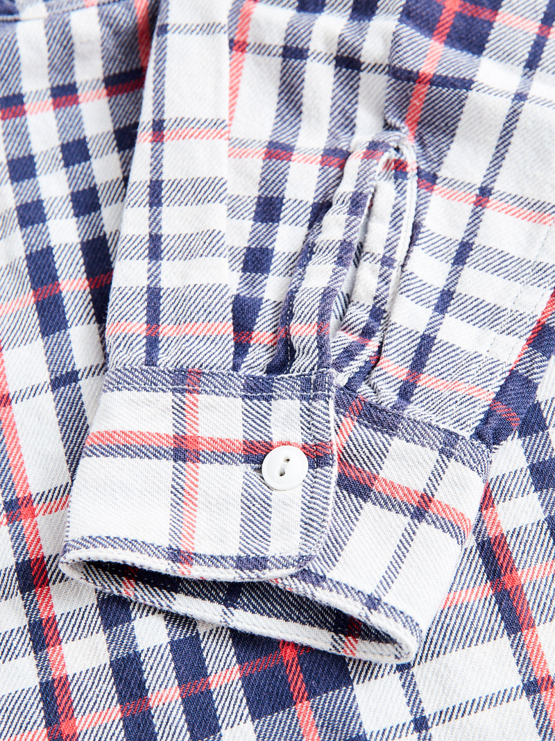 730WS Heavy Washed Flannel Shirt in White Check