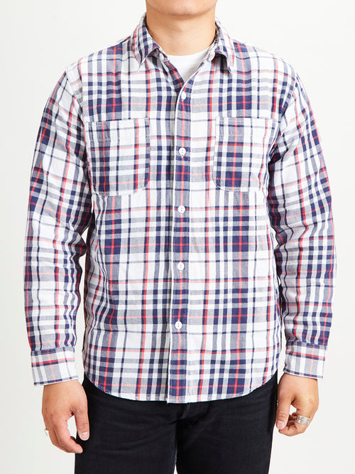 730WS Heavy Washed Flannel Shirt in White Check