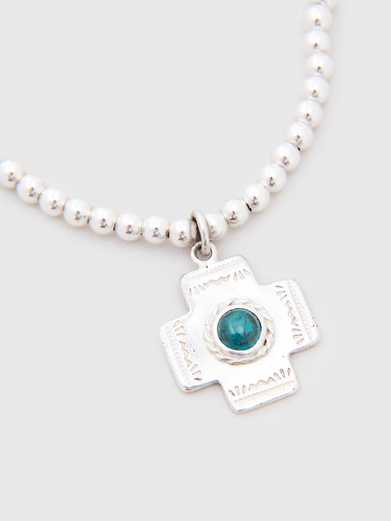 Pherrow's x Peace Turquoise Cross Necklace in Silver