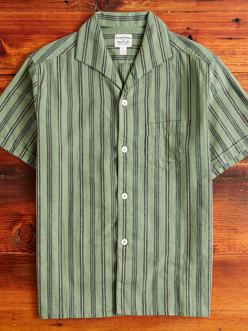 Linen Short Sleeve Shirt in Striped Olive