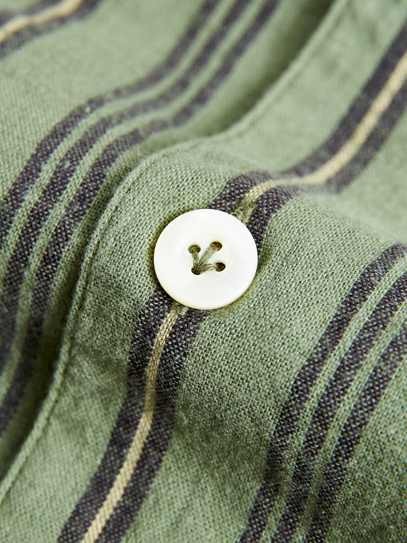 Linen Short Sleeve Shirt in Striped Olive