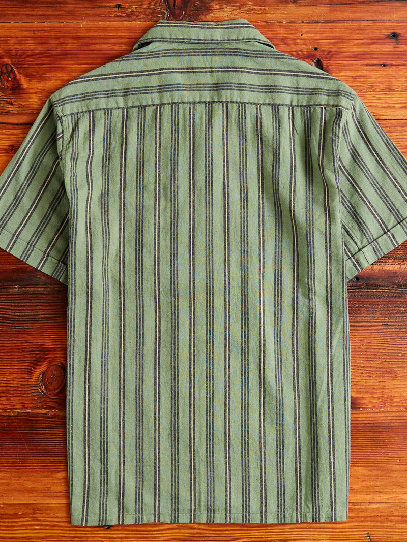 Linen Short Sleeve Shirt in Striped Olive