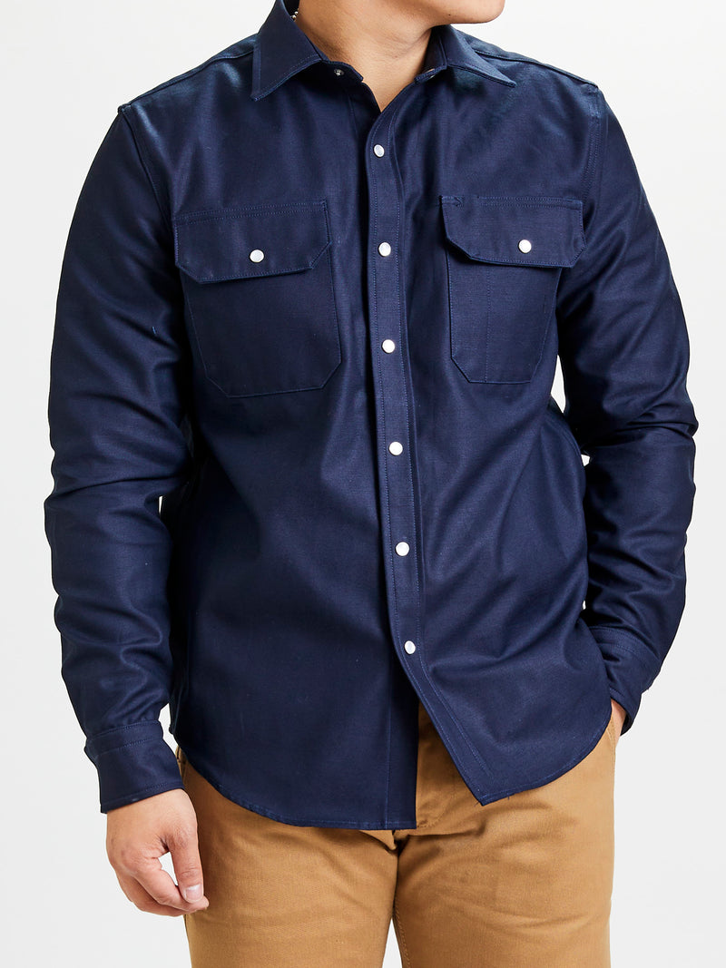 Drover Overshirt in Navy Sateen