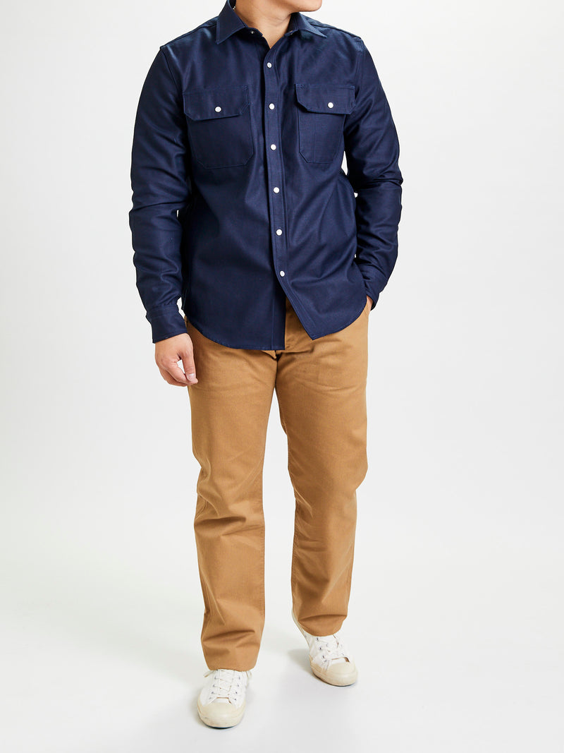 Drover Overshirt in Navy Sateen