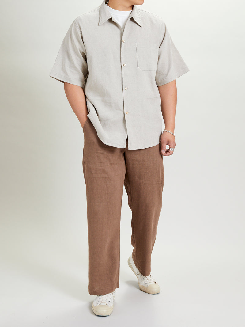 Wonder Linen Short-Sleeve Shirt in Beige