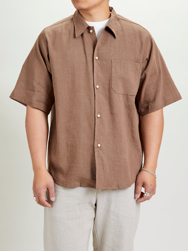 Wonder Linen Short-Sleeve Shirt in Brown