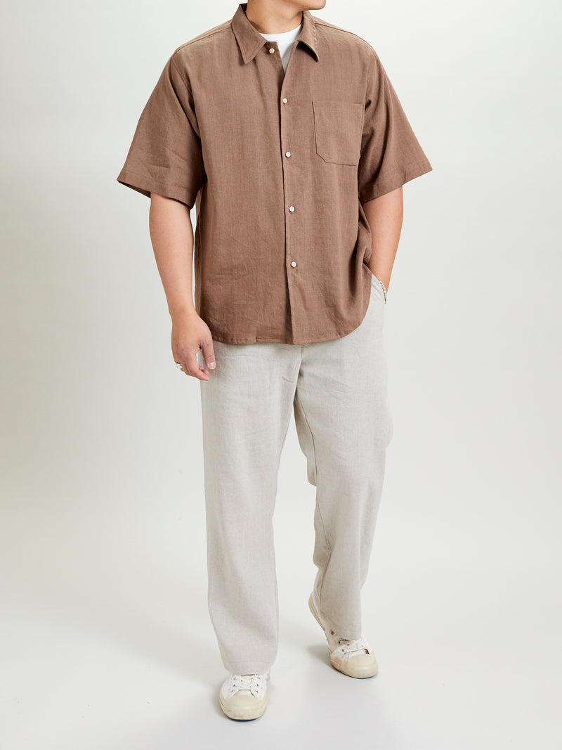 Wonder Linen Short-Sleeve Shirt in Brown