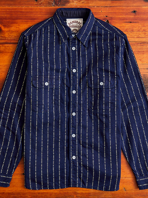 Shuriken Wabash Stripe Work Shirt in Indigo Black