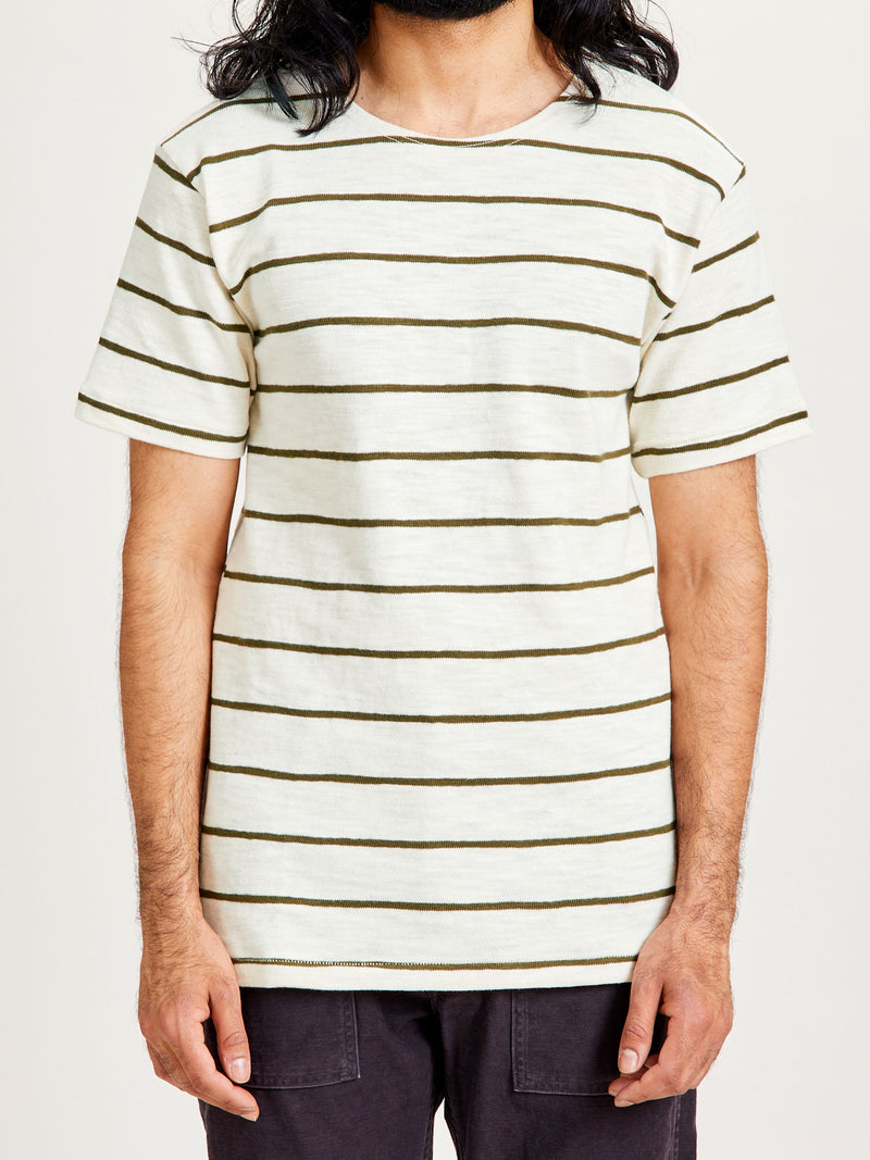 4087 Loopwheel Stripe Tee in Off White