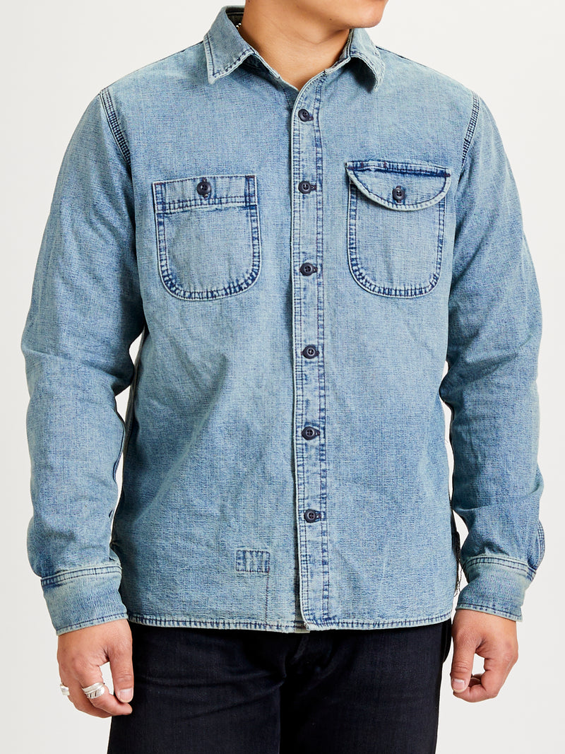 "Washed Out ISC" Work Shirt in Indigo