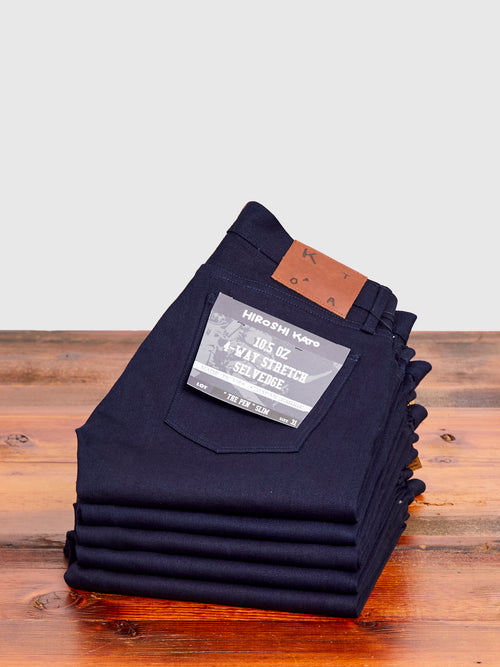 10.5oz Indigo/Black Stretch Selvedge Denim - Pen Slim