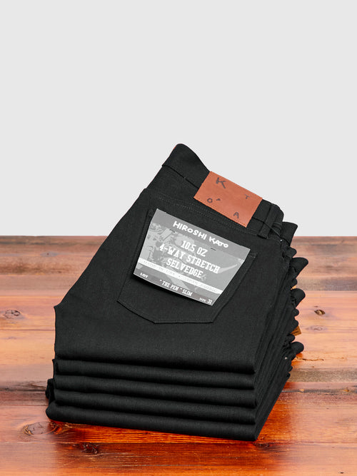 10.5oz Black Stretch Selvedge Denim - Pen Slim