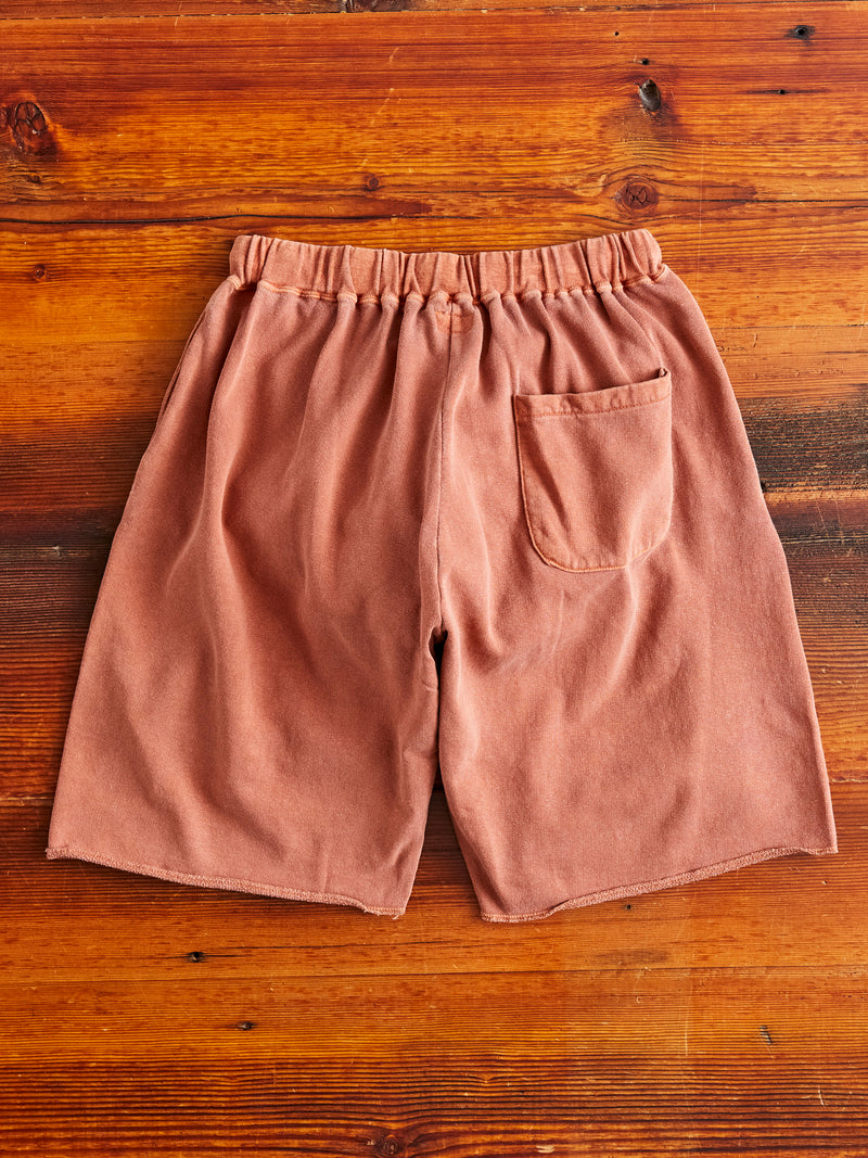 Pigment Dyed Cutoff Sweatshort in Brick Red