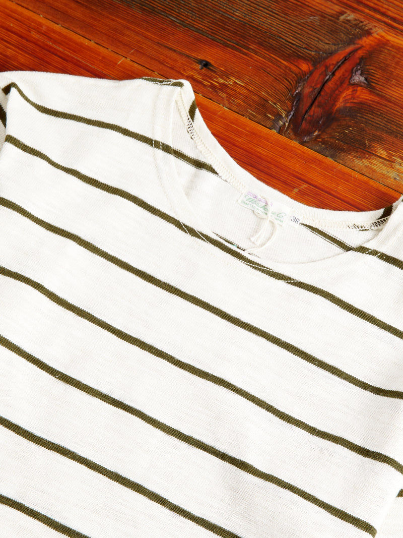 4087 Loopwheel Stripe Tee in Off White