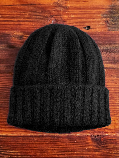 Cashmere Rib Watch Cap in Black