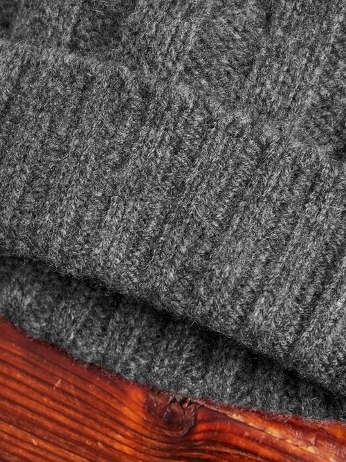 Cashmere Rib Watch Cap in Charcoal Grey