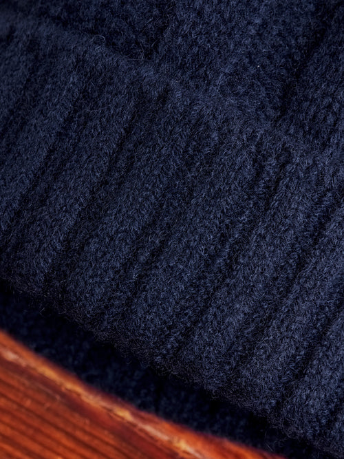 Cashmere Rib Watch Cap in Navy