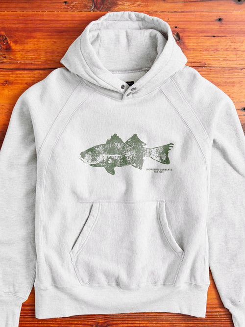 Raglan Hoodie in Heather Grey Fish Print