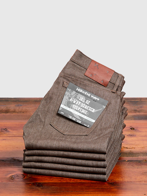 "Brown Raw" 10.5oz Stretch Selvedge Denim - Pen Slim