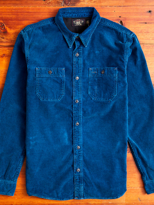 Cameron Corduroy Workshirt in Medium Indigo Wash