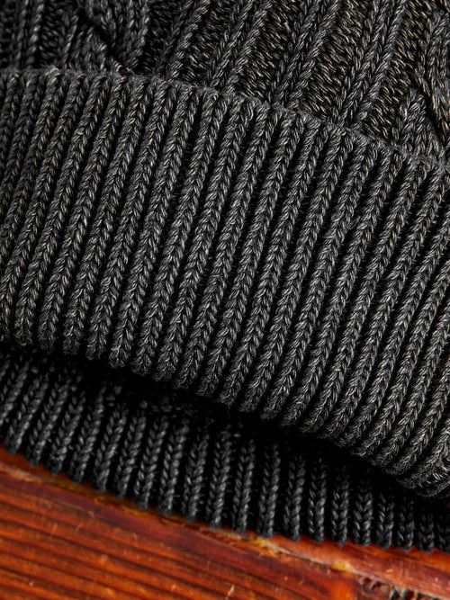 Cable Knit Watch Cap in Sulfur Black