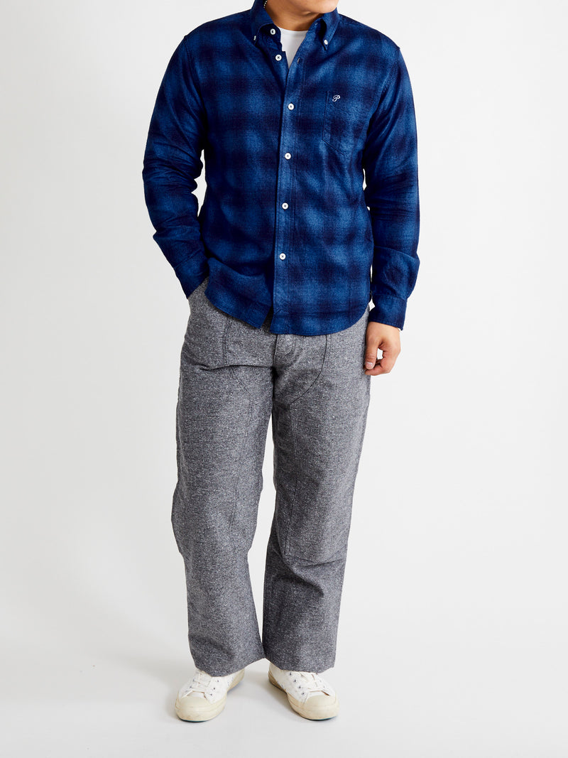 Indigo Check Flannel Shirt in Blue Ombre