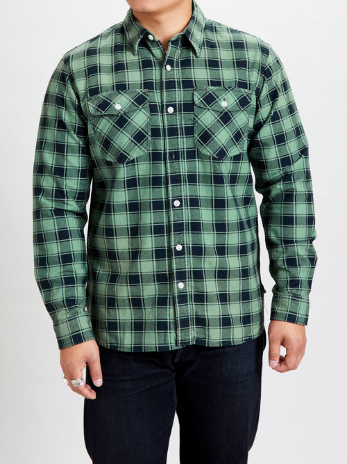 Preston Chamois Workshirt in Green Black