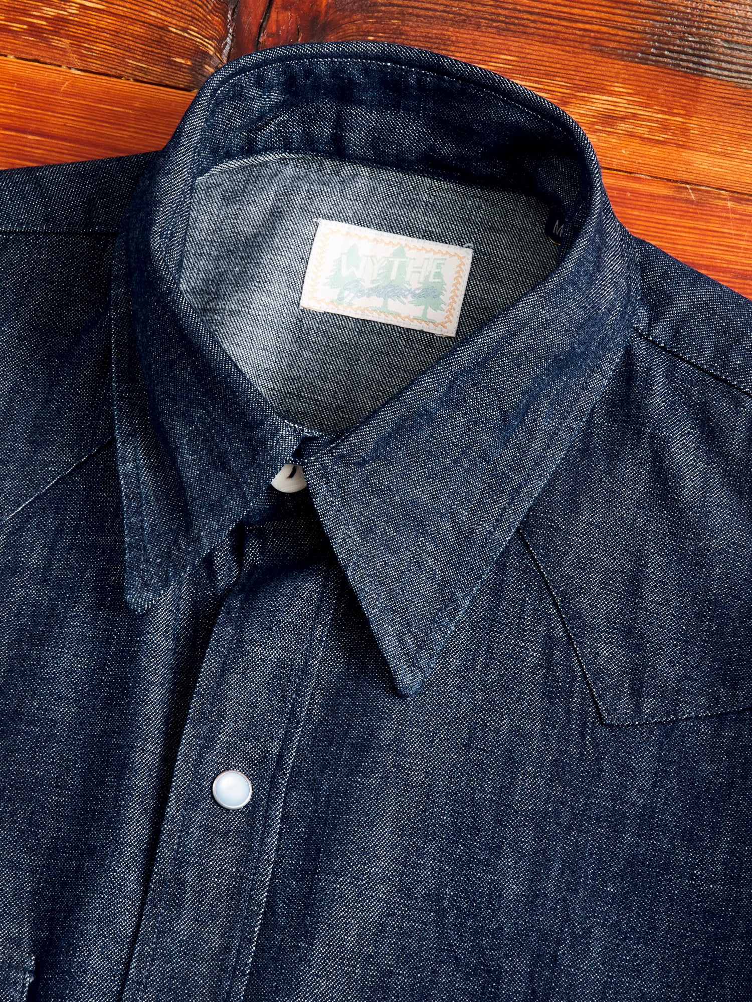 NWOT popular B SIDES patchwork denim button down shirt with pearl snaps.